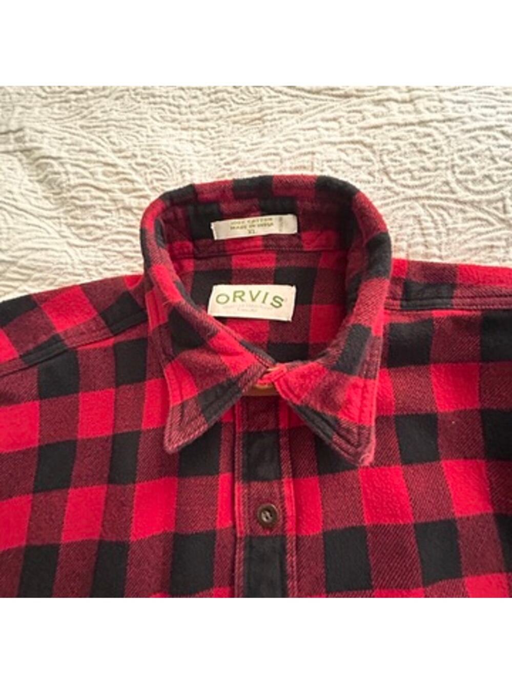 Orvis, Red and Black Plaid Flannel WorkShirt,  XL
